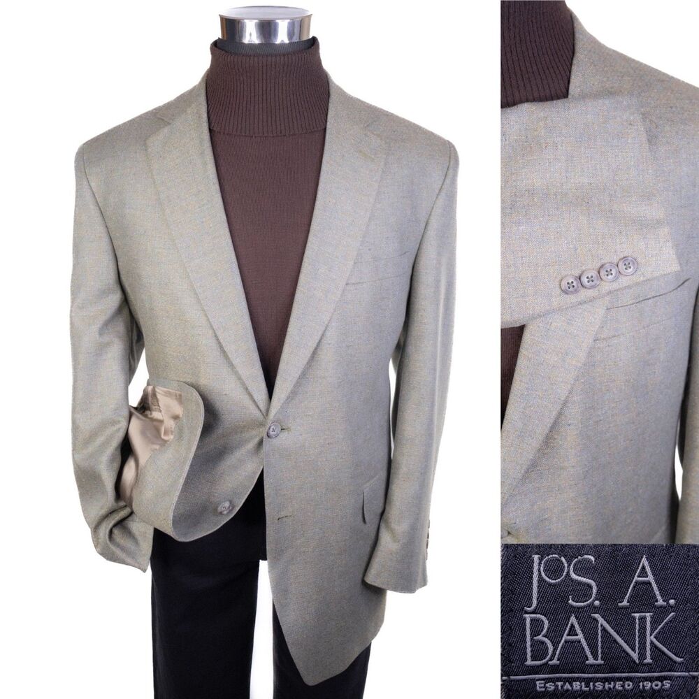 Jos. A. Bank  Silk Sport Coat Blazer 43R SILK Pistachio Textured Casual Jacket